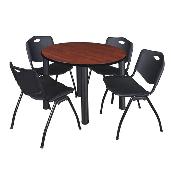 Kee Kee Round Table & Chair Set, Wood, Metal, Plastic Top, Cherry TB42RNDCHBPBK47BK - main